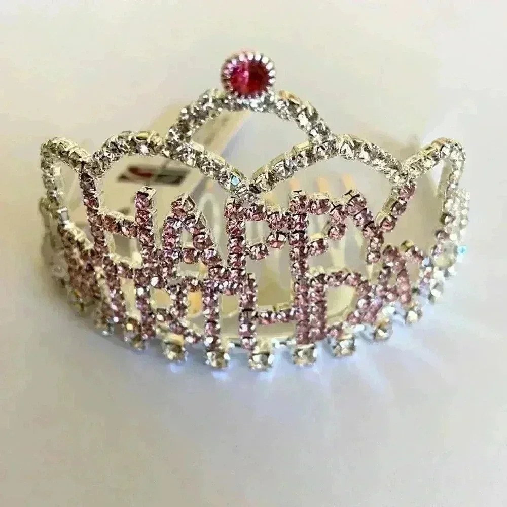 Happy Birthday Rhinestone Mini Crown Tiara